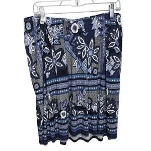 J.Jill Skirt Women's 1X Navy Blue  Boho Floral Print Elastic Waist Pockets